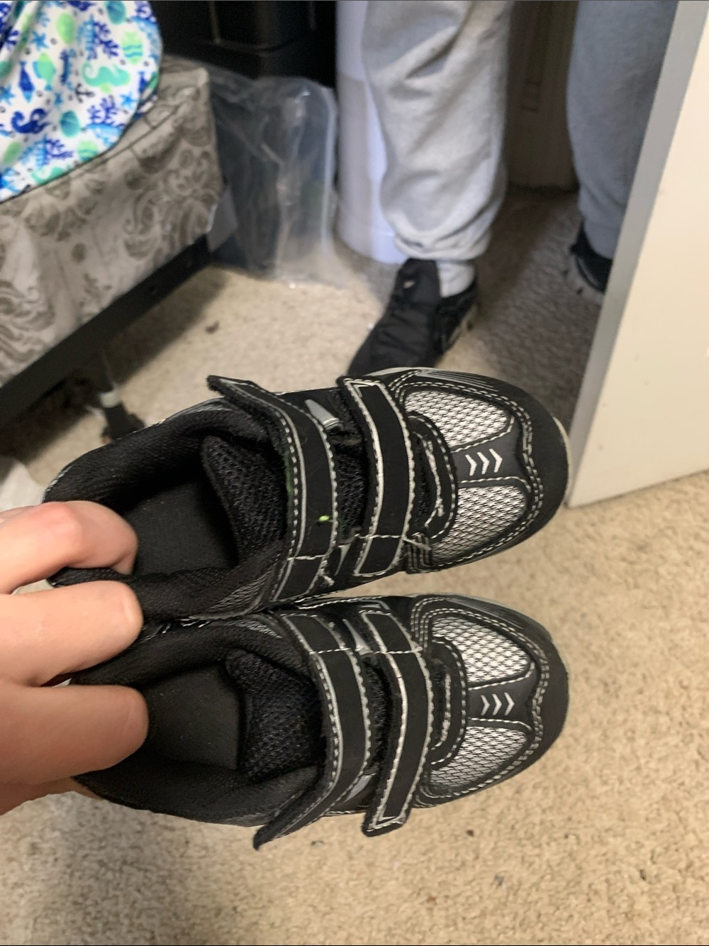 Athletic Works Black and Silver Kids Hook-and-Loop Sneakers